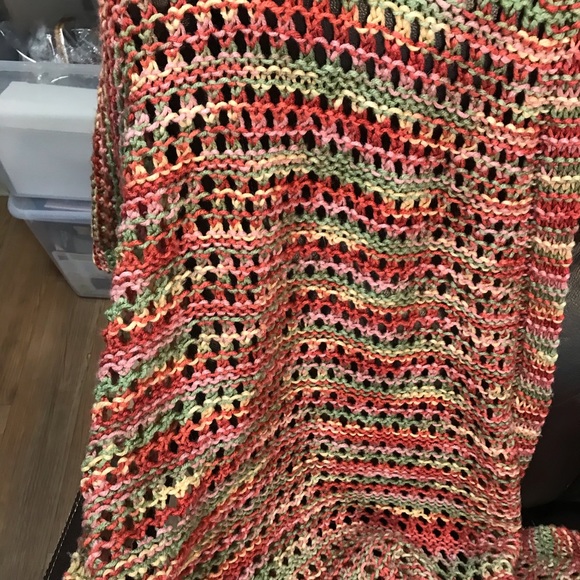 Colorful Shawl 78” x 31” Green Taupe Yellow - Picture 2 of 5